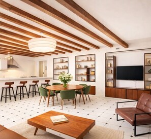 Signature Apartment, Courtyard View | Living area | 108-cm Smart TV with digital channels