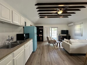 Apartment, 1 King Bed, Patio, Ocean View | Living area | 36-inch Smart TV with digital channels