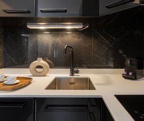 Superior Apartment, Garden View | Private kitchen | Espresso maker, electric kettle, toaster, freezer