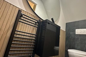 Ducha, secador de pelo, toallas, jabón