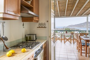 Fridge, microwave, oven, stovetop - Holiday Home 'Sunset Retreat Villa Sophia", Wi-Fi and Air Conditioning (Poseidonia/Syros)