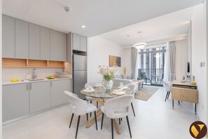 Luxury Apartment, Balcony, City View | In-room dining - Vogue Creek Crescent Balcony Pool View (Dubai)