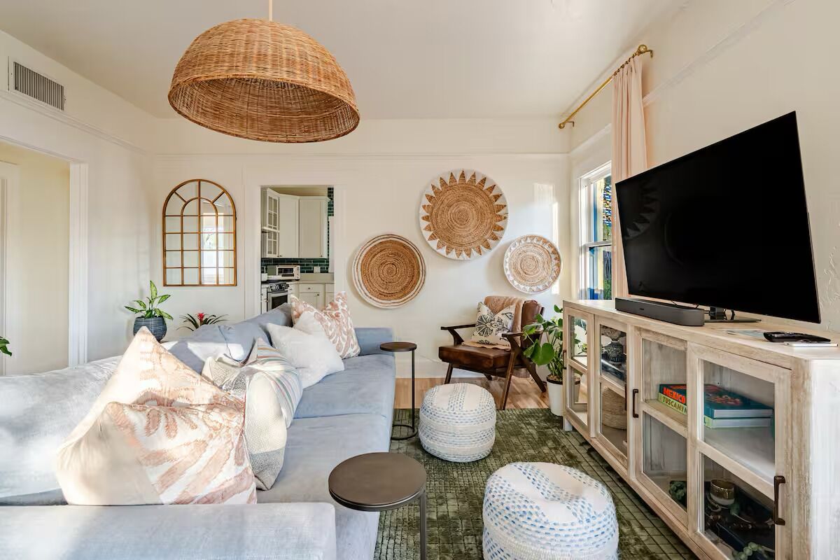 Living room - relax on the comfy couch, watch the OLED TV and decompress.