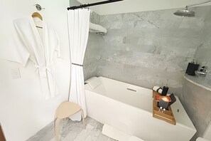 Suite | Bathroom | Shower, hair dryer, bathrobes, towels - Modern Suite 1 - Heart of Roma Norte (Mexico City)