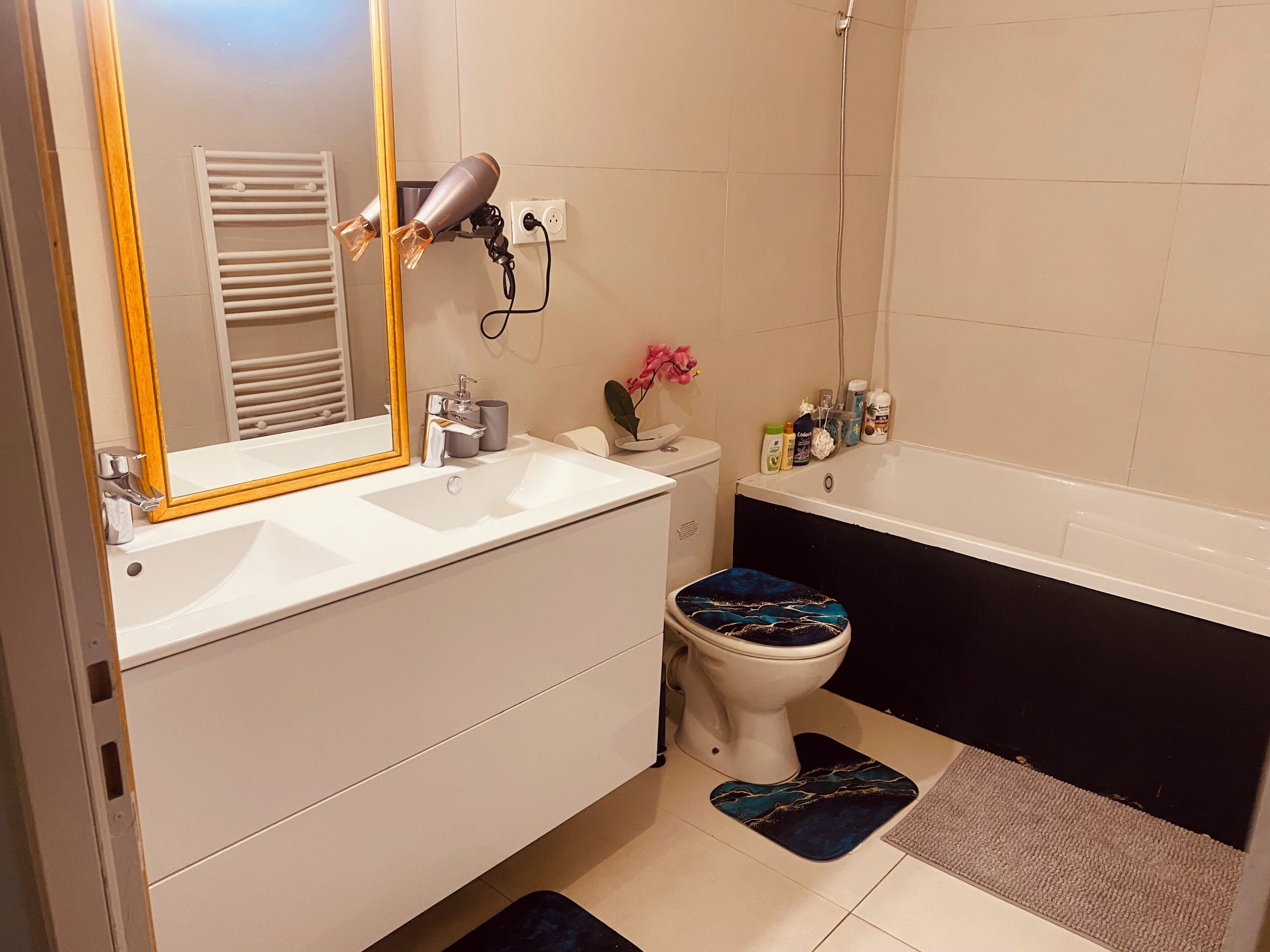 Hårtørrer, håndklæder, Sæbe, Toiletpapir