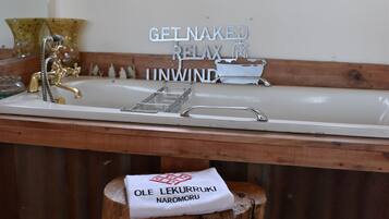 Shower, bidet, towels, soap