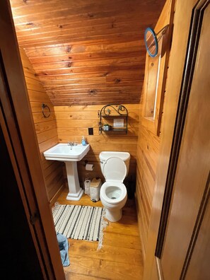 Shower, towels, soap, toilet paper