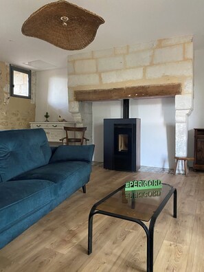 TV, fireplace - HOUSE 1676, IN THE HEART OF THE GREEN PERIGORD (Agonac)
