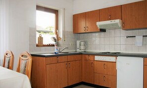 Fridge, stovetop, coffee/tea maker, electric kettle