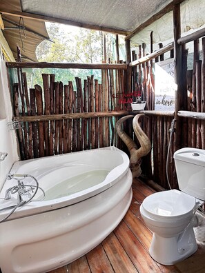 Regadera, bidet, toallas, papel de baño 