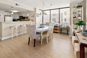 Dining - Sea Pointe 702: End unit with endless shoreline views, overlooking sought-after Cherry Grove Point. (North Myrtle Beach)