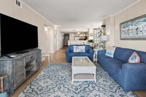 TV - Sea Pointe 702: End unit with endless shoreline views, overlooking sought-after Cherry Grove Point. (North Myrtle Beach)