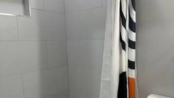 Shower, towels, toilet paper