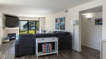 Télévision, cheminée, espaces bureaux