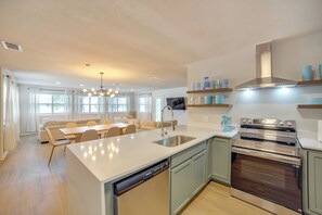 Microwave, dishwasher, coffee/tea maker, toaster