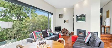 Televisión y chimenea