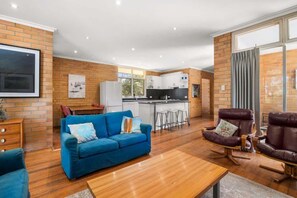 Télévision, cheminée, lecteur de DVD