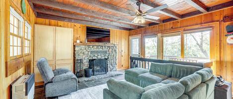 TV, fireplace, video games