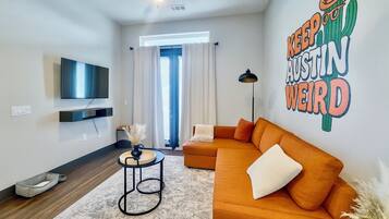 Smart TV, fireplace, computer monitors, printers