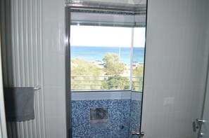 Regadera, secadora de cabello, bidet, toallas 