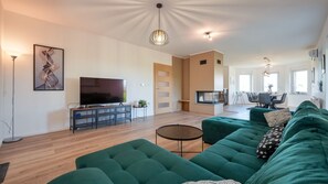 TV, fireplace