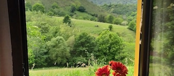 The house offers space for 8 people (4 bedrooms, dining room, living room,