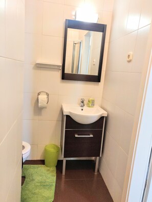 Dusche, Handtücher, Seife, Toilettenpapier