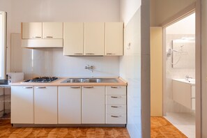 Fridge, microwave, stovetop, high chair