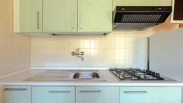 Kühlschrank, Mikrowelle, Herdplatte, Kochgeschirr/Geschirr/Besteck