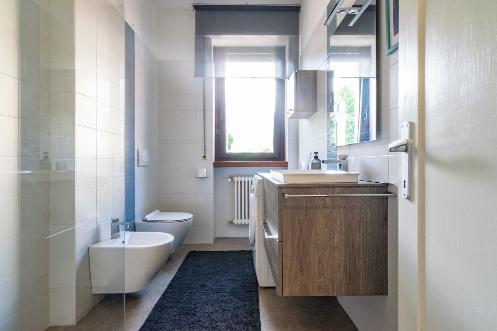 Shower, hair dryer, bidet, towels