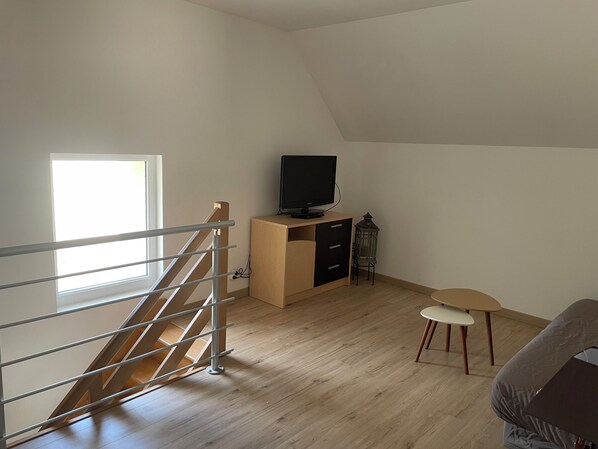 Smart TV, DVD player, table football, books