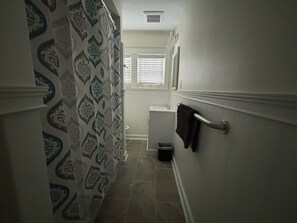Hair dryer, soap, shampoo, toilet paper