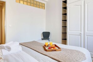 1 bedroom, desk, iron/ironing board, travel cot