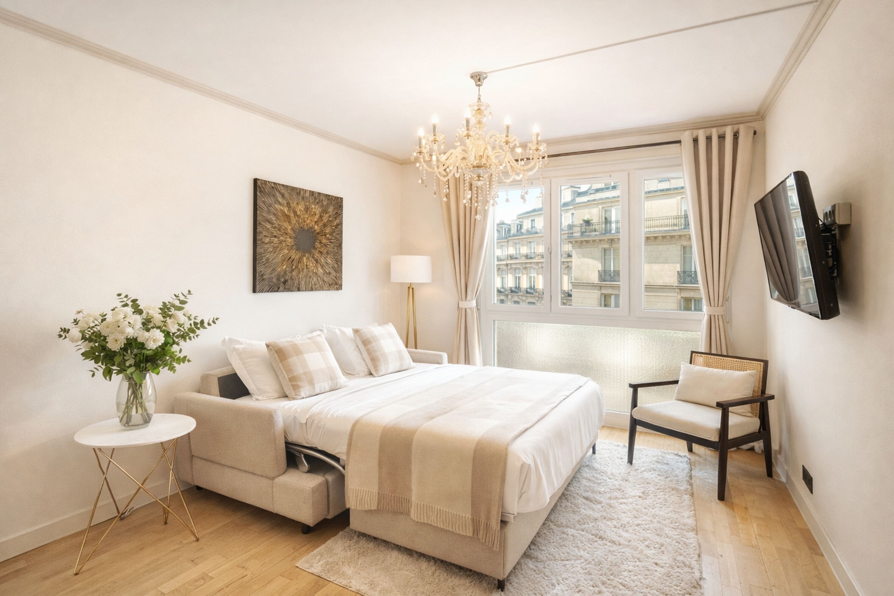Appartement Prestige, vue sur la cour intérieure | Aire de séjour | Téléviseur connecté de 127 cm avec télévision numérique