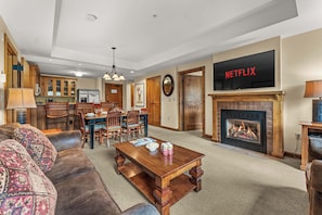 TV, fireplace, offices