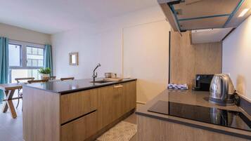 Fridge, oven, stovetop, cookware/dishes/utensils