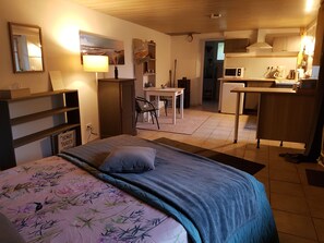 Iron/ironing board, bed sheets - The "janitor's house" is a pretty studio in the grounds of our property. (Sainte Agnès)