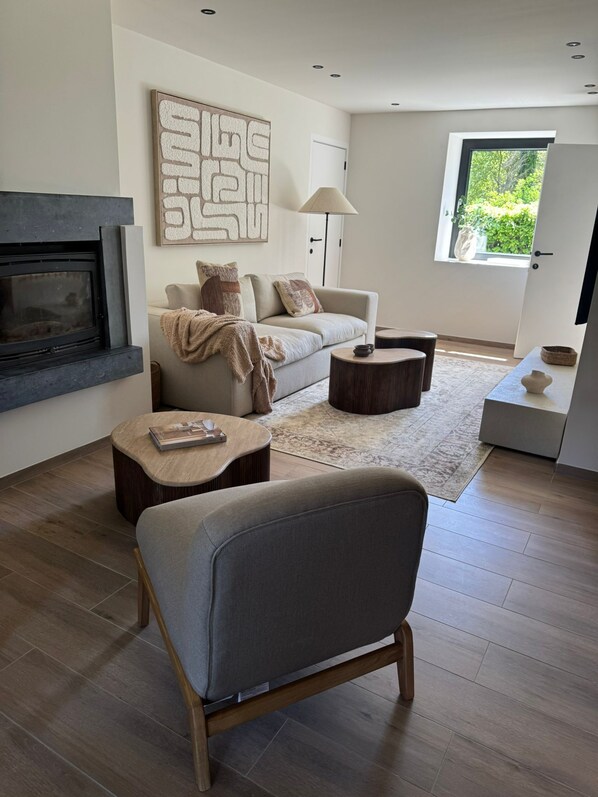 TV, fireplace