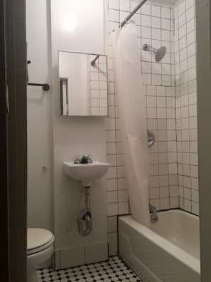 Sèche-cheveux, serviettes fournies, savon, papier toilette