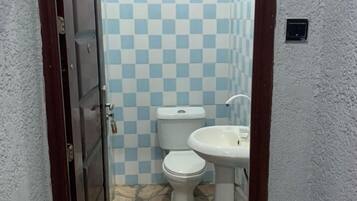 Shower, towels, soap, toilet paper