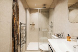 Family Suite, 1 King Bed with Sofa bed, Air conditioning | Bathroom | Shower, hair dryer, towels, soap