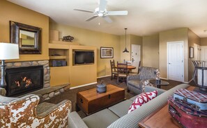 TV, fireplace, DVD player, video library