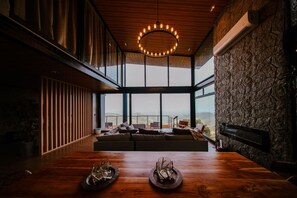 Smart TV, chimenea y libros