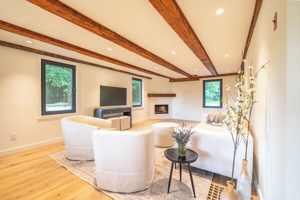 Smart-TV, Kamin, Bücher