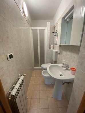 Douche, sèche-cheveux, bidet, serviettes fournies