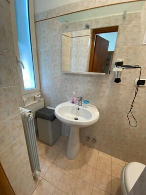Douche, sèche-cheveux, bidet, serviettes fournies