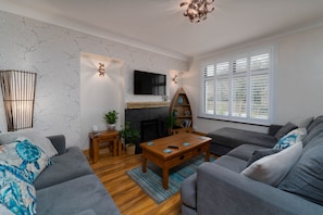 TV, fireplace