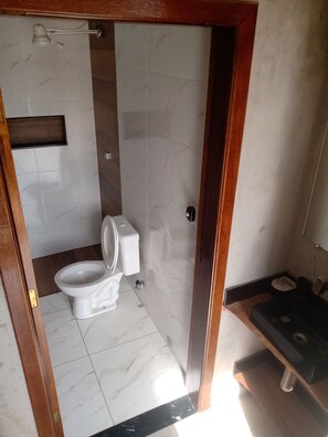 Hair dryer, soap, toilet paper