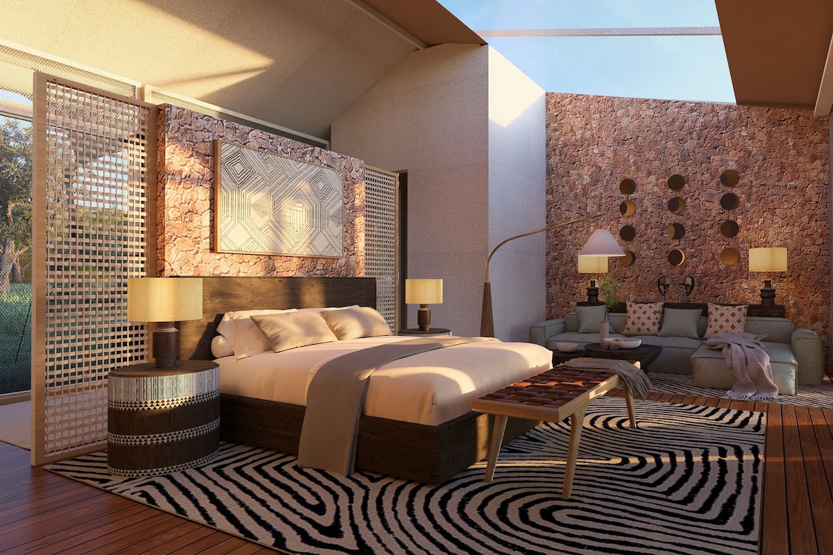 Tält Premium - 2 sovrum | Sängtillbehör av högsta kvalitet, memory foam-madrasser och minibar