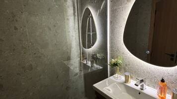 Bidet, serviettes fournies, savon, papier toilette